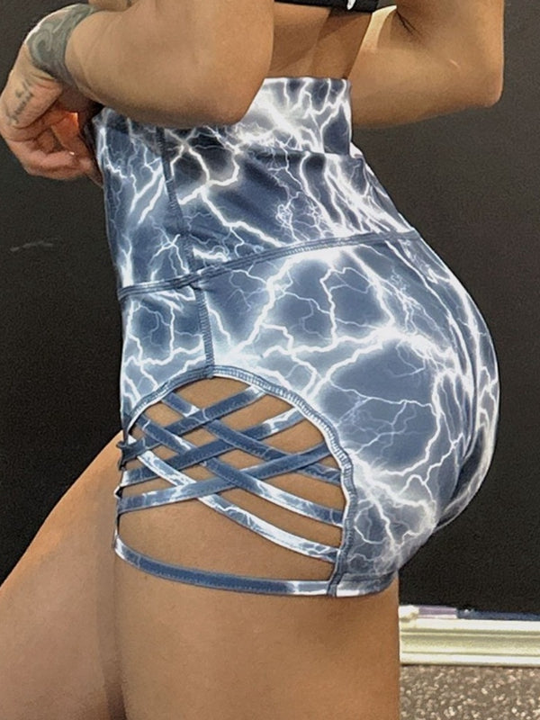 Baskılı Çapraz Kalça Kaldırma Spandex Spor Salonu Şortu