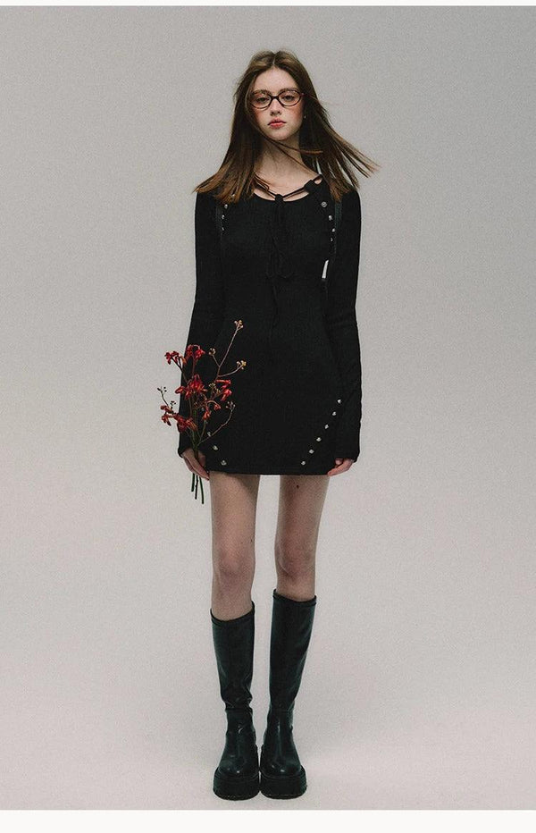 Zarif Siyah Örgü Elbise