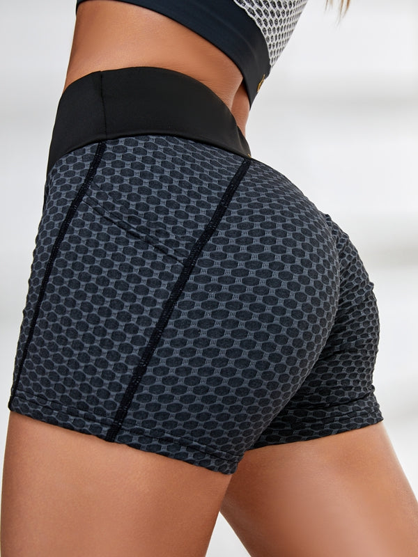 Petek Cepli Şeftali Kalça Spandeks Spor Salonu Şortu