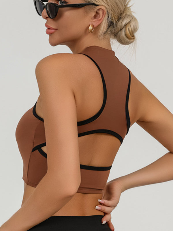 Kadın Şık Kontrast Renkli Delikli Sırt Açık Hızlı Kuruyan Atlet