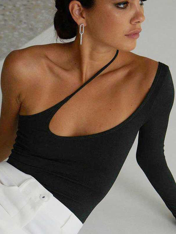 Kadın Esnek Dikişli Uzun Kollu Düz Renk Tişört