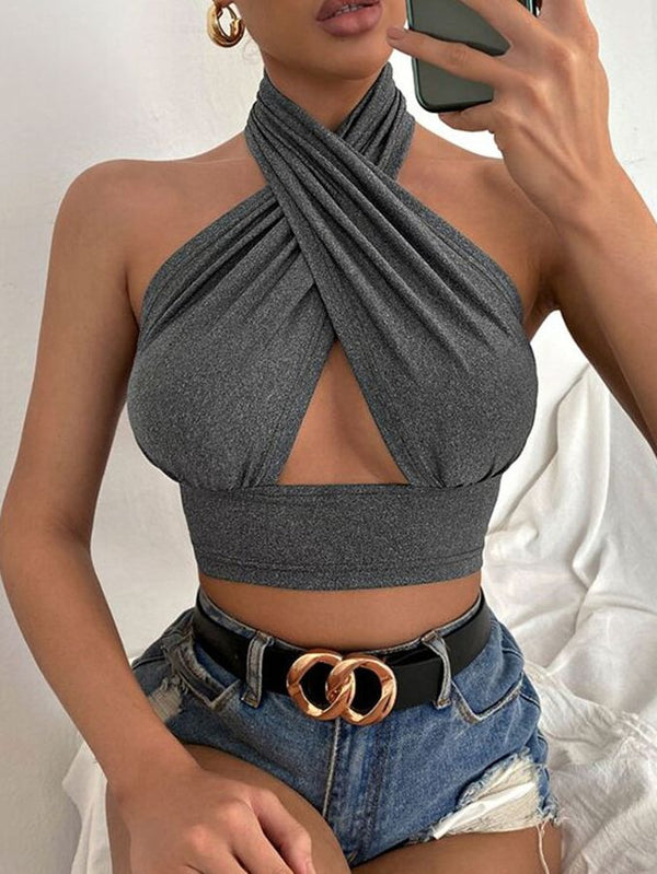 Kadın Şık Cross Halter Açık Sırt Atlet