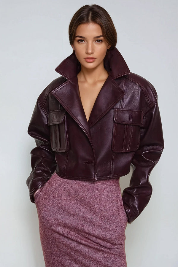 Kargo Cepli Kısa Deri Ceket