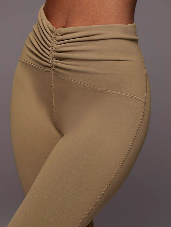 Düz Renk Benzersiz Kıvrımlı V Şekilli Bel Tayt