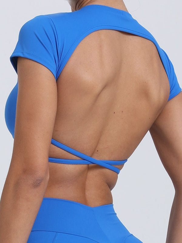 Kadın Çapraz Sırt Açık Kısa Kol Bluz