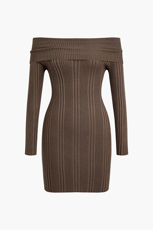 Basic Off-Shoulder Bodycon Sweater Elbise