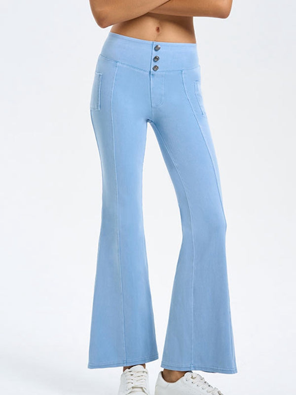 Kot Cepli Düğmeli Geniş Paça Tayt