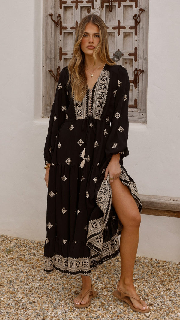 Ellarose Maxi Elbise - Siyah/Bej