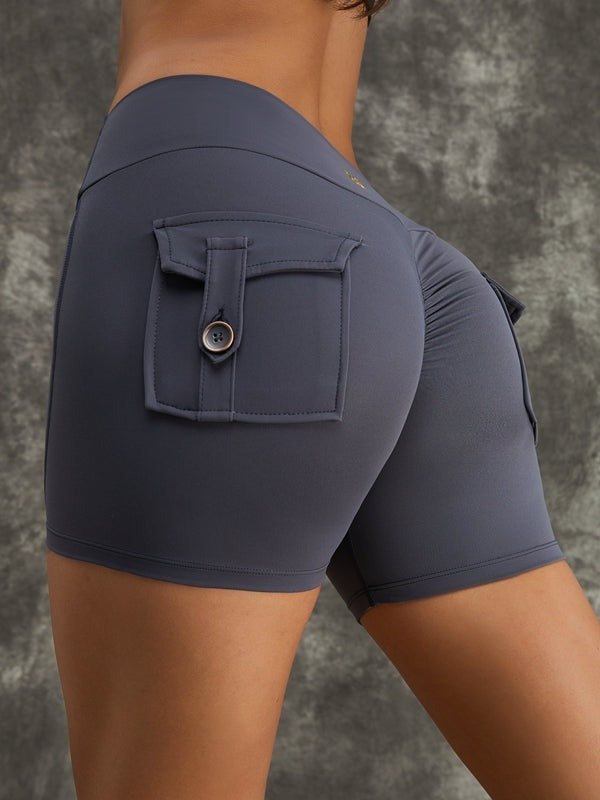 Scrunch Bum Yüksek Bel Cepli Spandex Spor Salonu Şortu