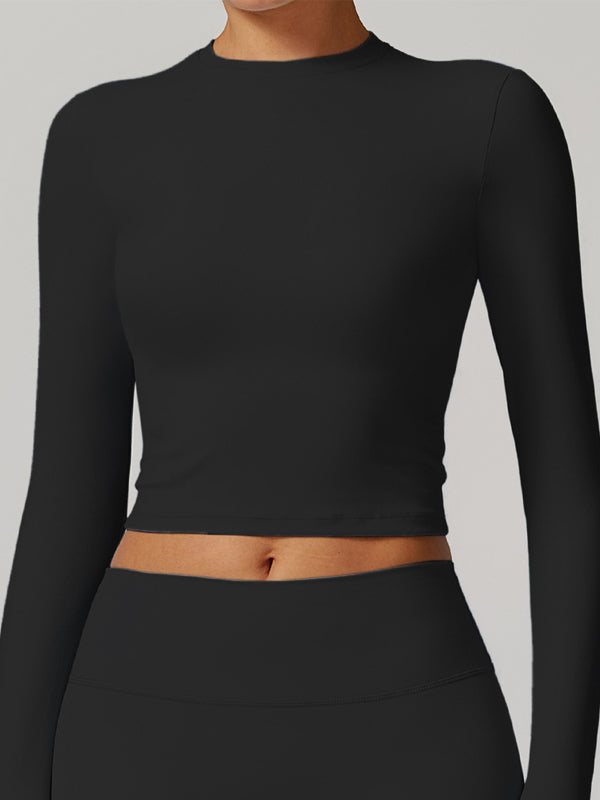 Kadın Düz Renk Hızlı Kuruyan Elastik Uzun Kollu Üst