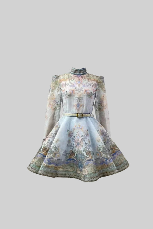 Vintage Çiçek Motifli Pastel Mini Elbise