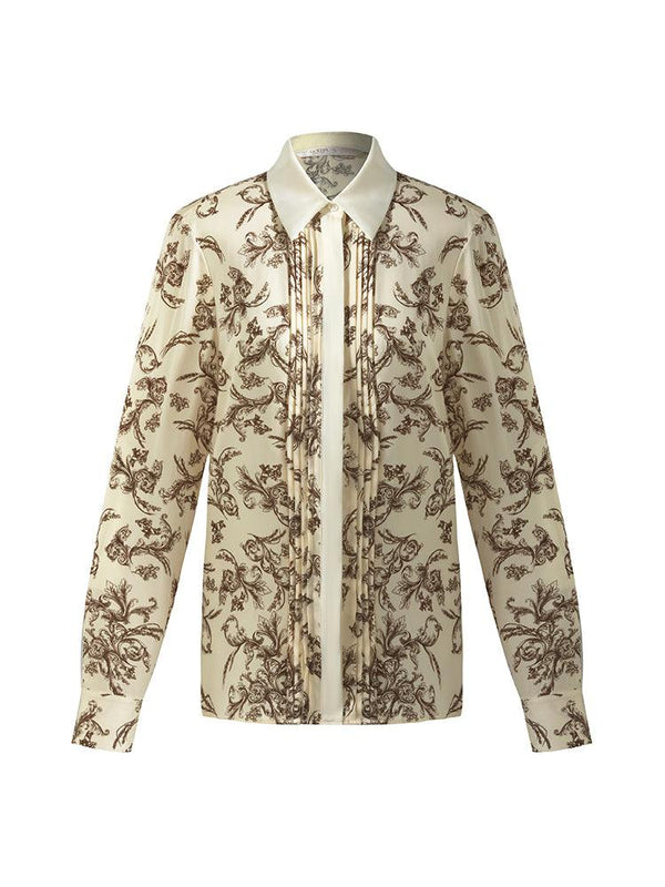 Dut İpek Çiçek Baskılı Yaka Kadın Gömlek