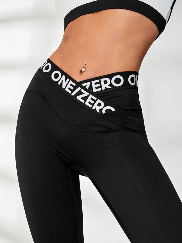 Baskılı Kontrast Renkli V Şekilli Bel Tayt