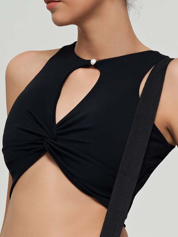 Kadın Tek Renk Dönme Boşluk Tasarımlı Atlet