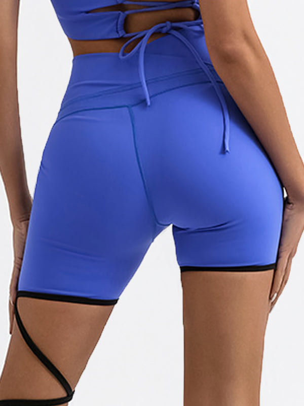 Kontrast Renkli Bağcıklı Hızlı Kuruyan Elastik Dar Yüksek Bel Şort