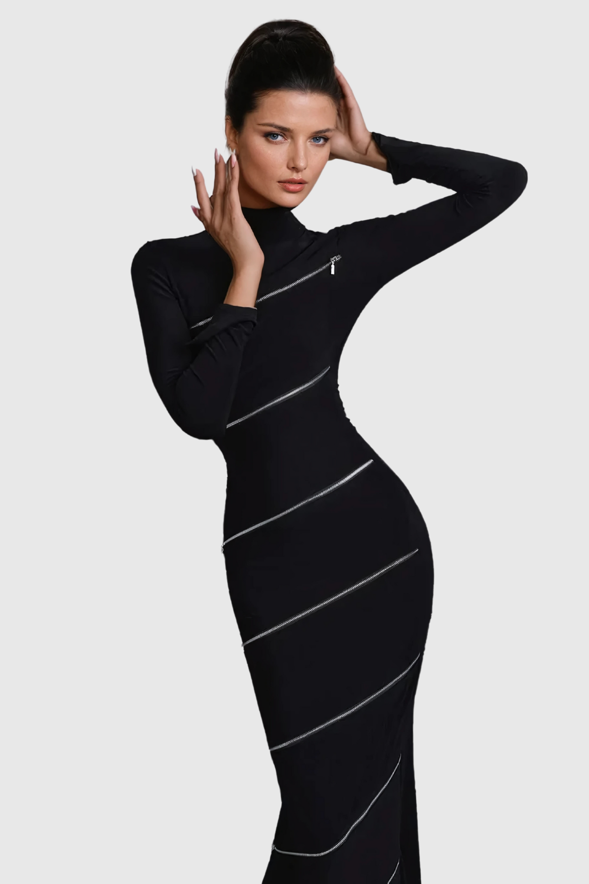 Aloysius Fermuarlı Bodycon Maxi Elbise Siyah