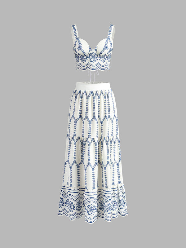 Baskılı Kolsuz Sırt Etek Takım