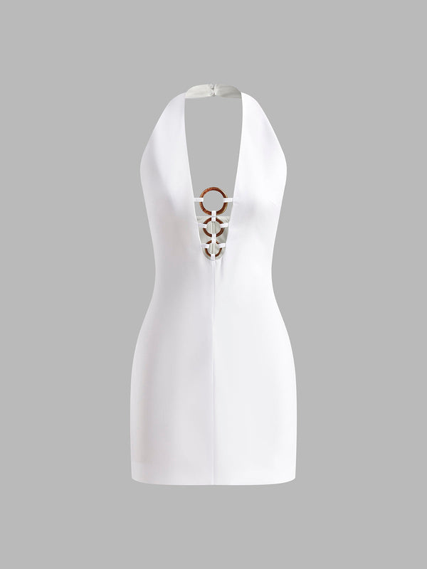 Halter Yaka Sırtı Açık Kısa Elbise