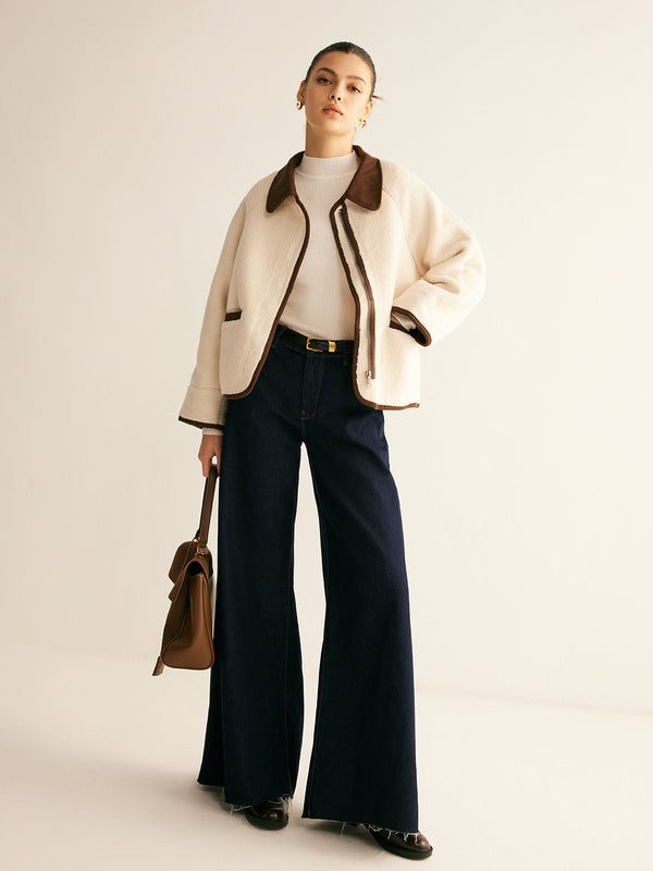 Kontrast Biyeli Minky Ceket