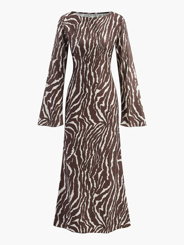 Desenli Uzun Kollu Maxi Elbise