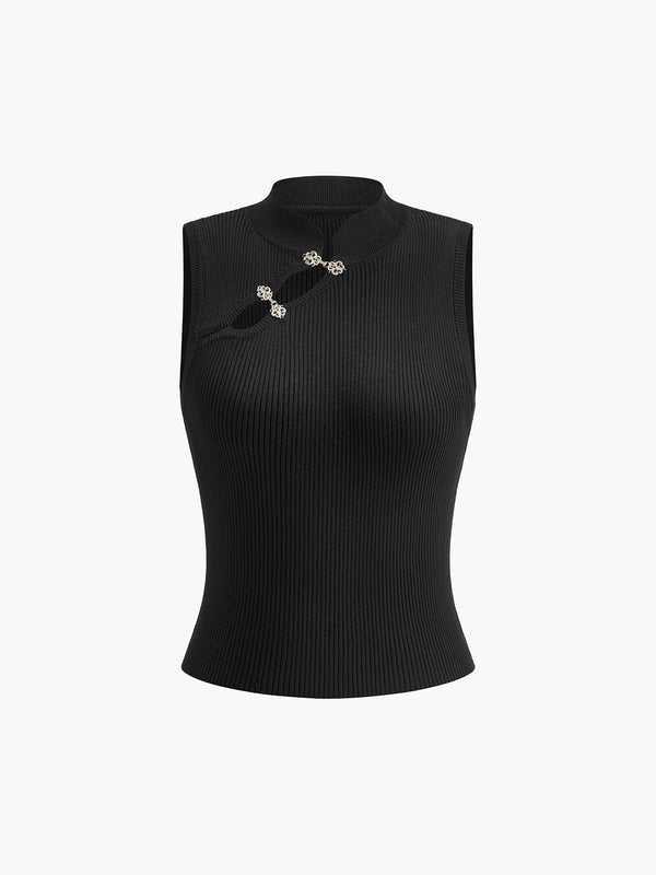 Şık Metal Düğme İşlemeli Triko Bluz