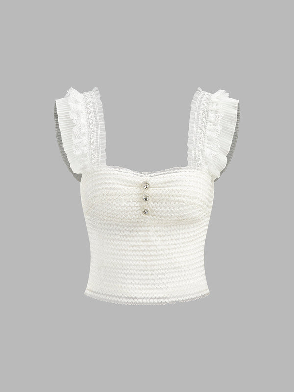 Fırfırlı Askılı Düğmeli Büzgülü Üst