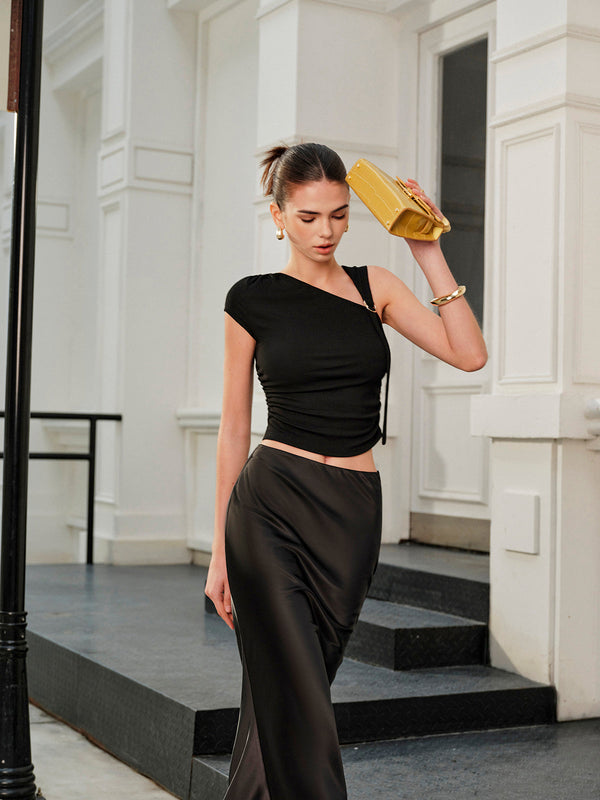 Şık Asimetrik Yaka Kısa Üst