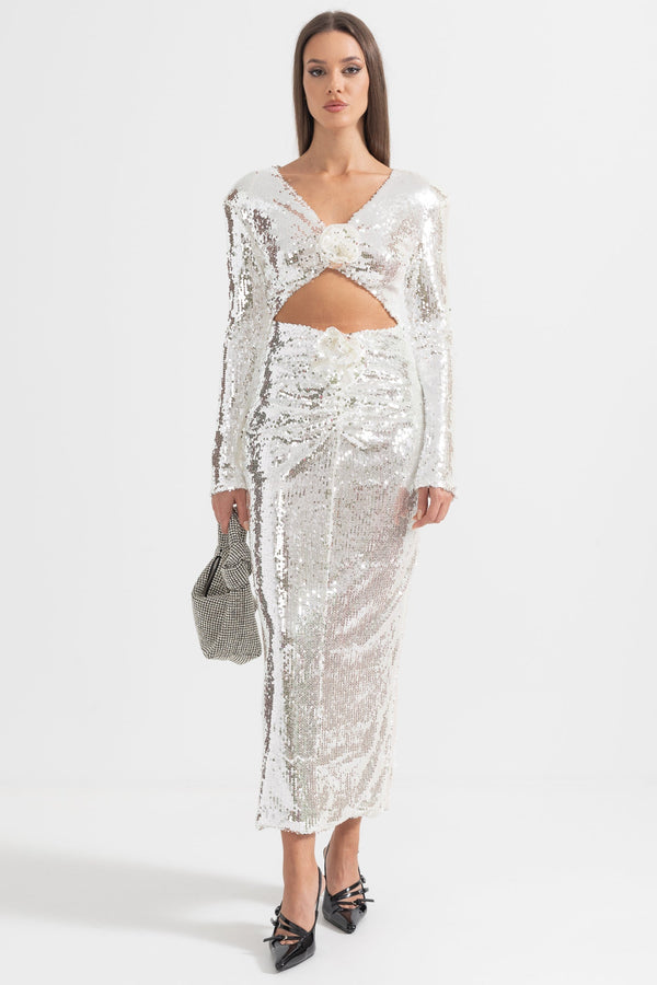 Önü Kesik Pırıltılı Pullu Elbise