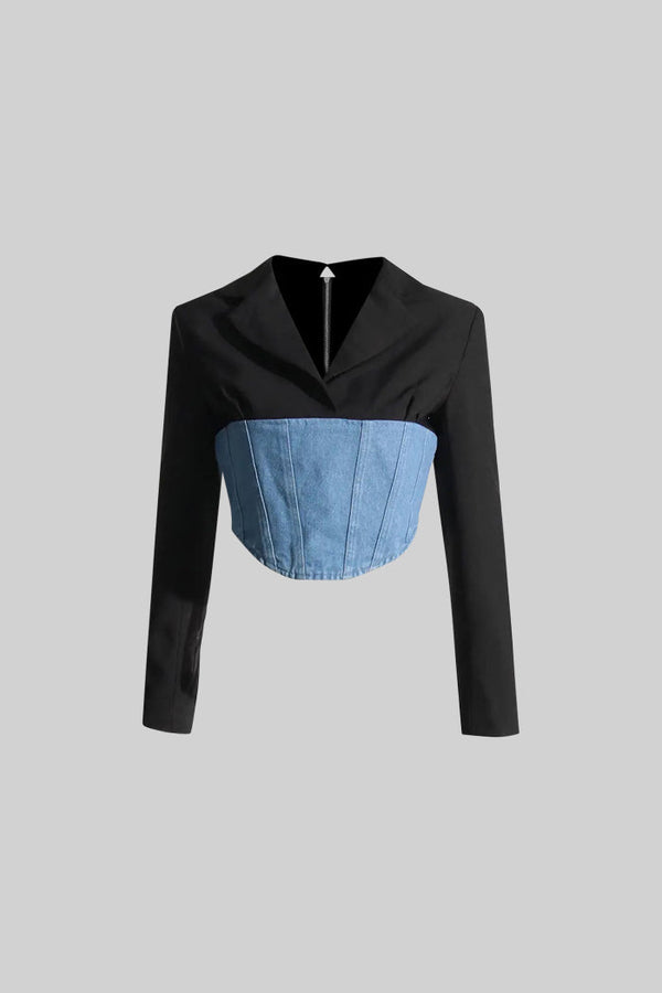 Çift Dokulu Denim Korse