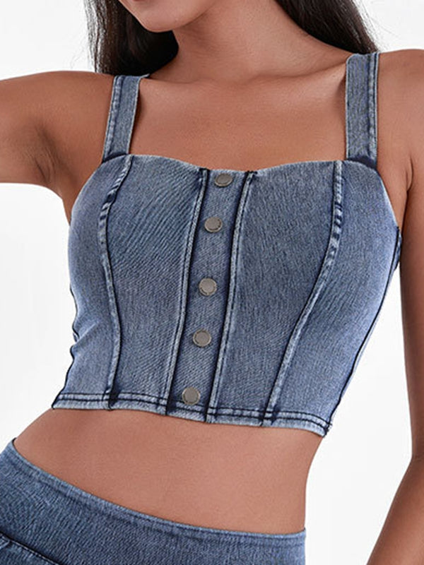 Kadın Denim Düğmeli Atlet