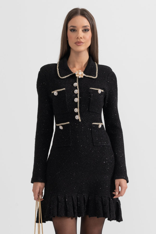 Örme dokulu elbise - Black