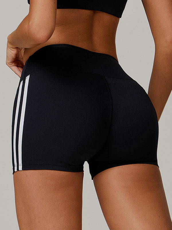 Kontrast Renkli Çizgili Yüksek Bel Şort